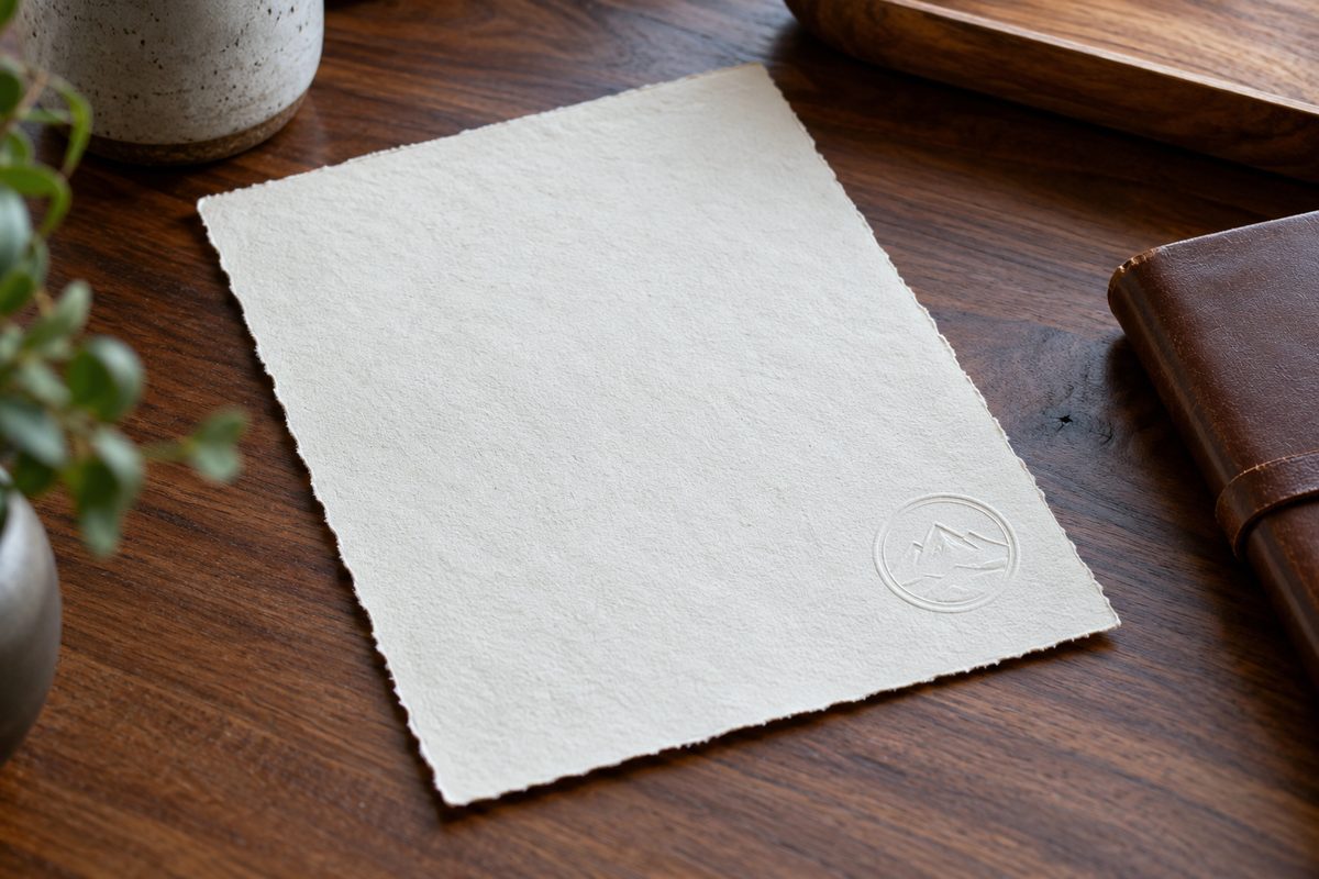 Embossed three-year structural warranty certificate on natural walnut desk.